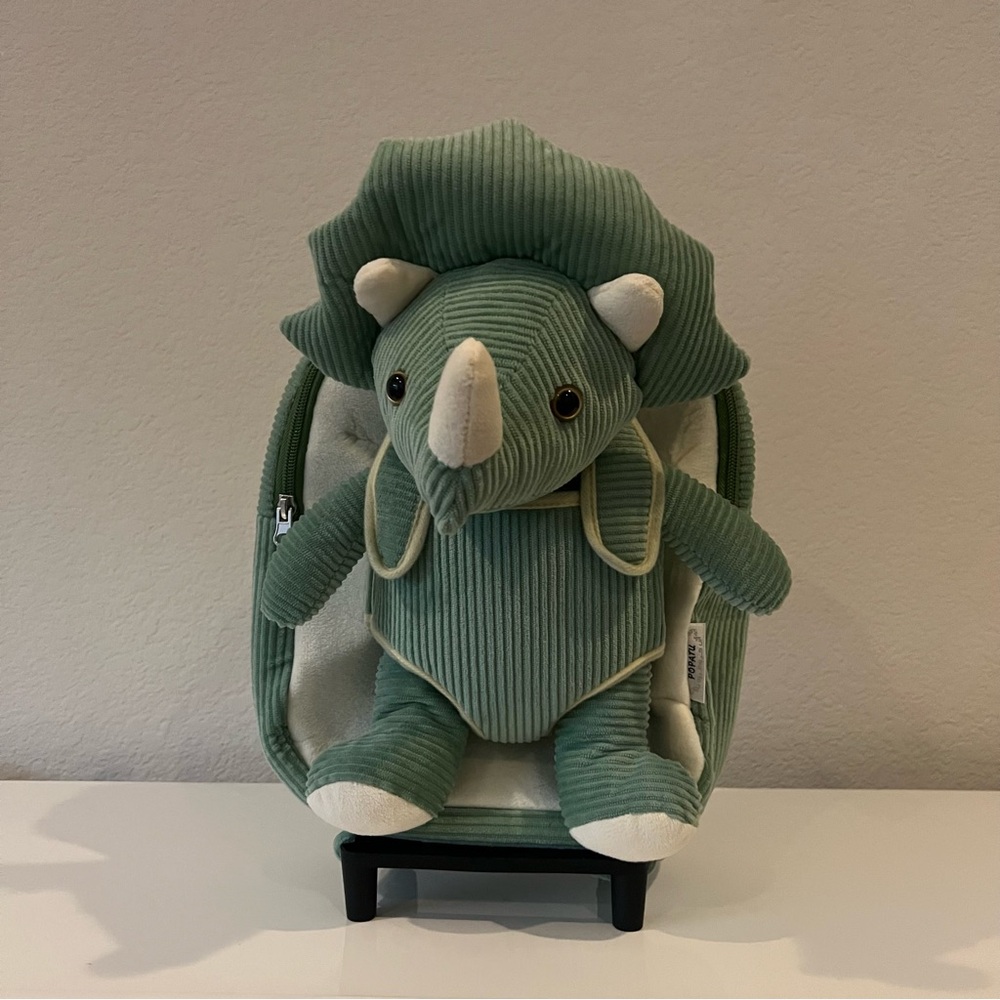 Popatu Kids’ Dino Trolley Rolling Backpack with Removable stuffed Animal - Green